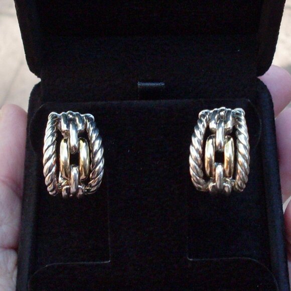 Retired David Wellesley Hoop Earrings - Omega Backs - 18K/925 - Picture 1 of 11